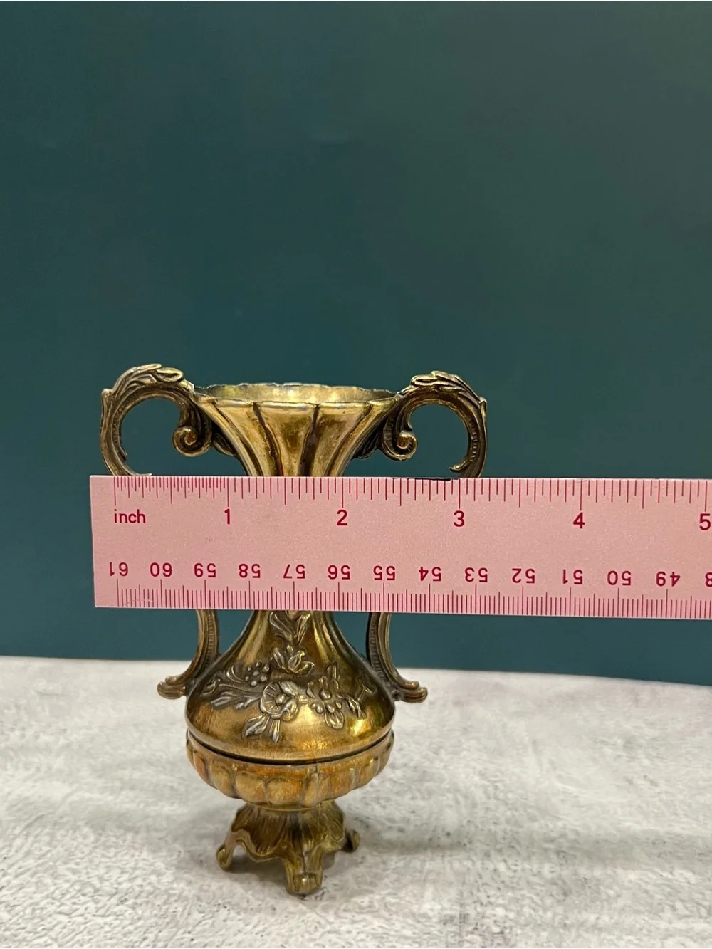 Mid Century Italian Ornate Brass Bud Vase Rococo Hollywood Regency Neoclassical